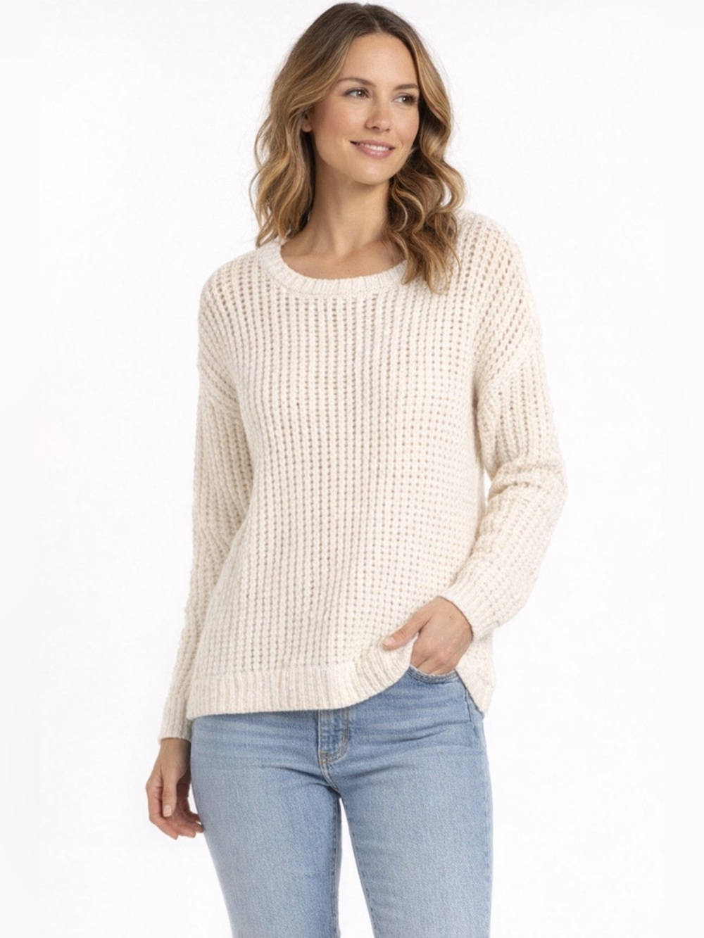 Talbots Cream Open‑Knit Pullover Sweater Size L Lightweight Spring Layer